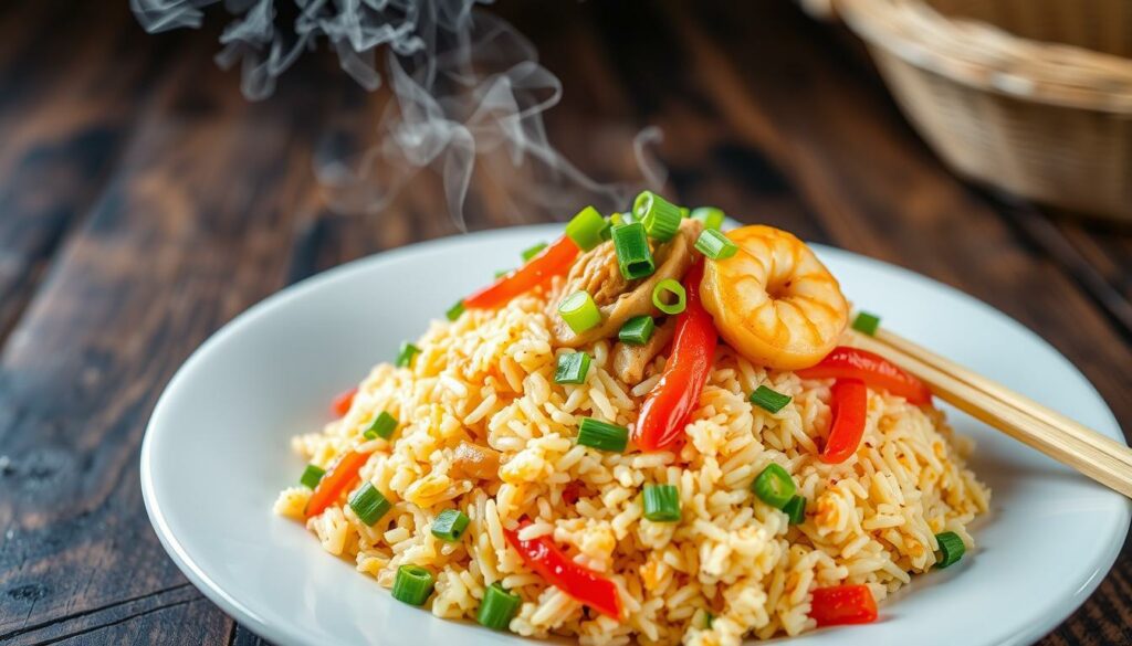 Fried rice with chicken and shrimp