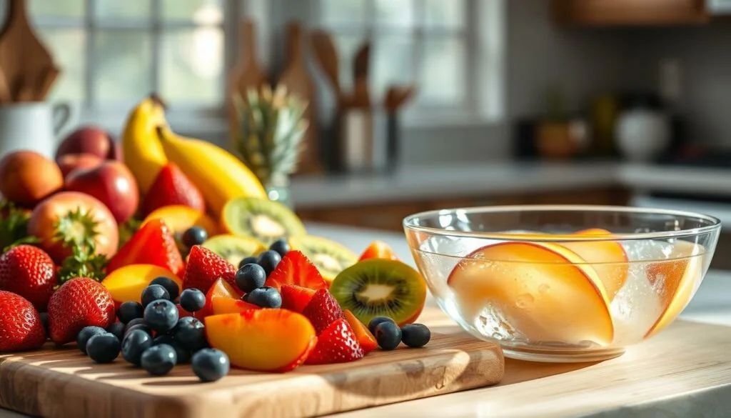 Preparing fruits for gelatine desserts Preparing fruits for gelatine desserts