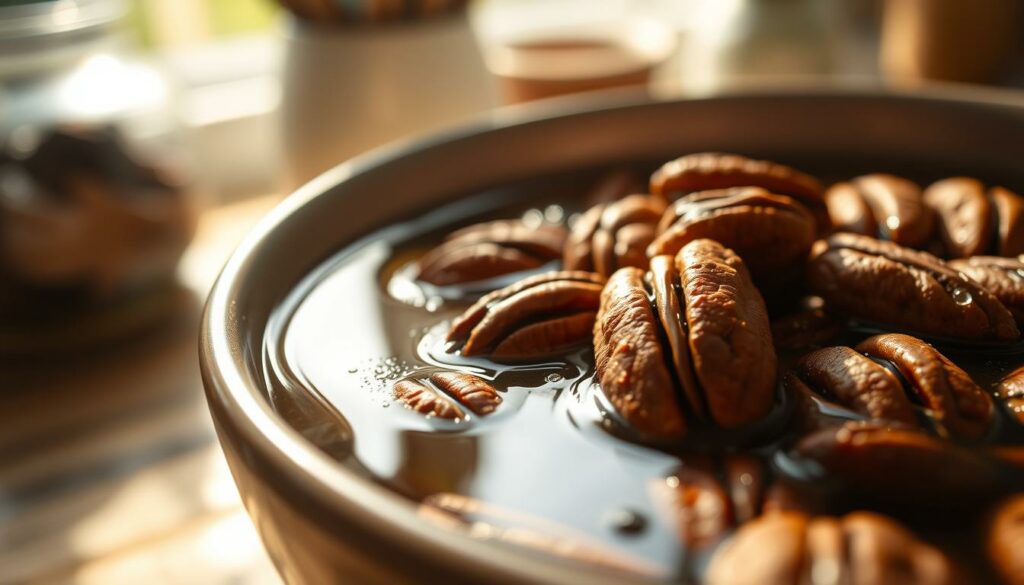 Why do you soak pecans before roasting