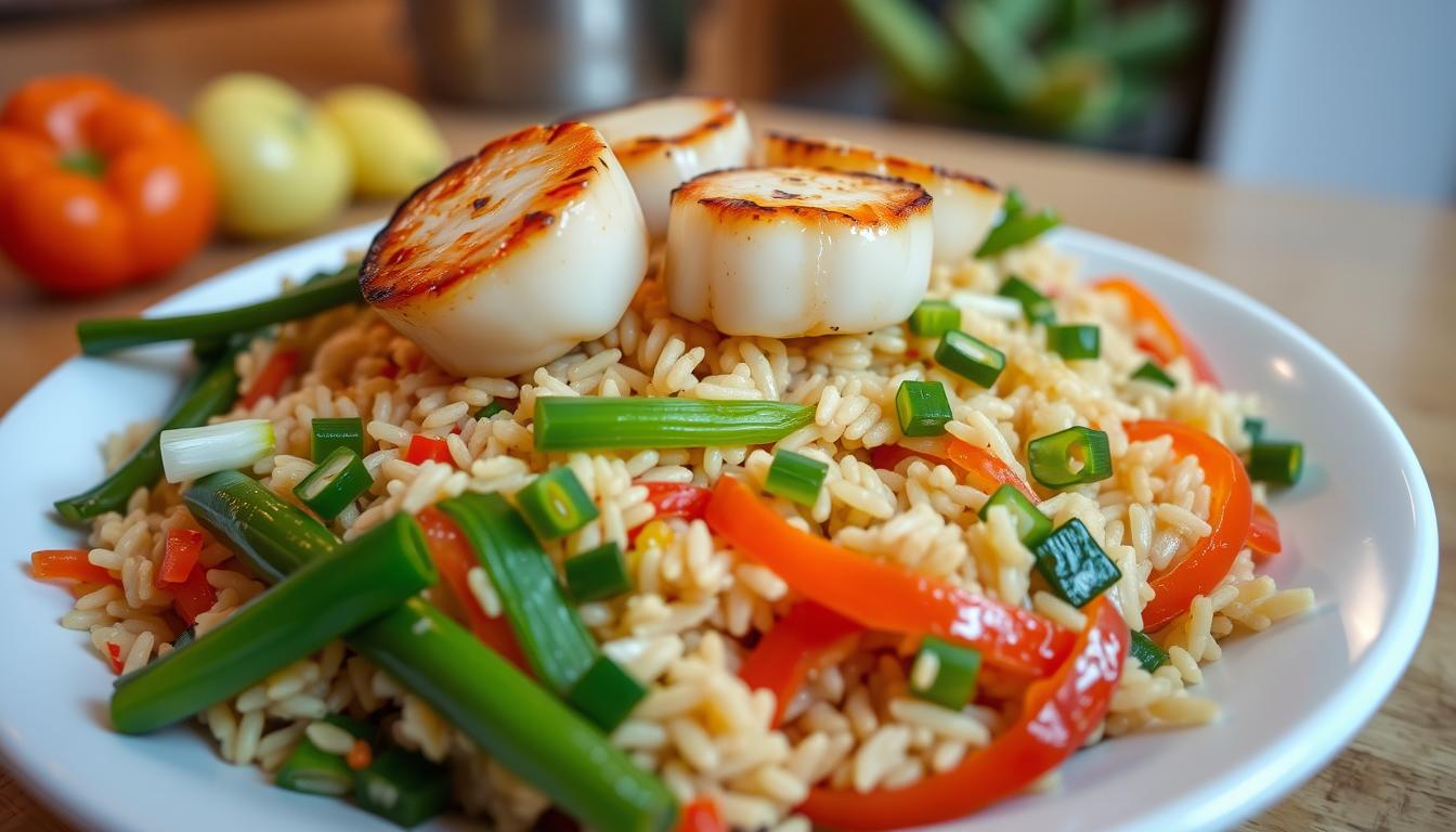 how to add scallops to a stir fried rice recipe