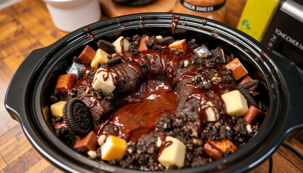 oreo lava cake crockpot with candy bar recipe