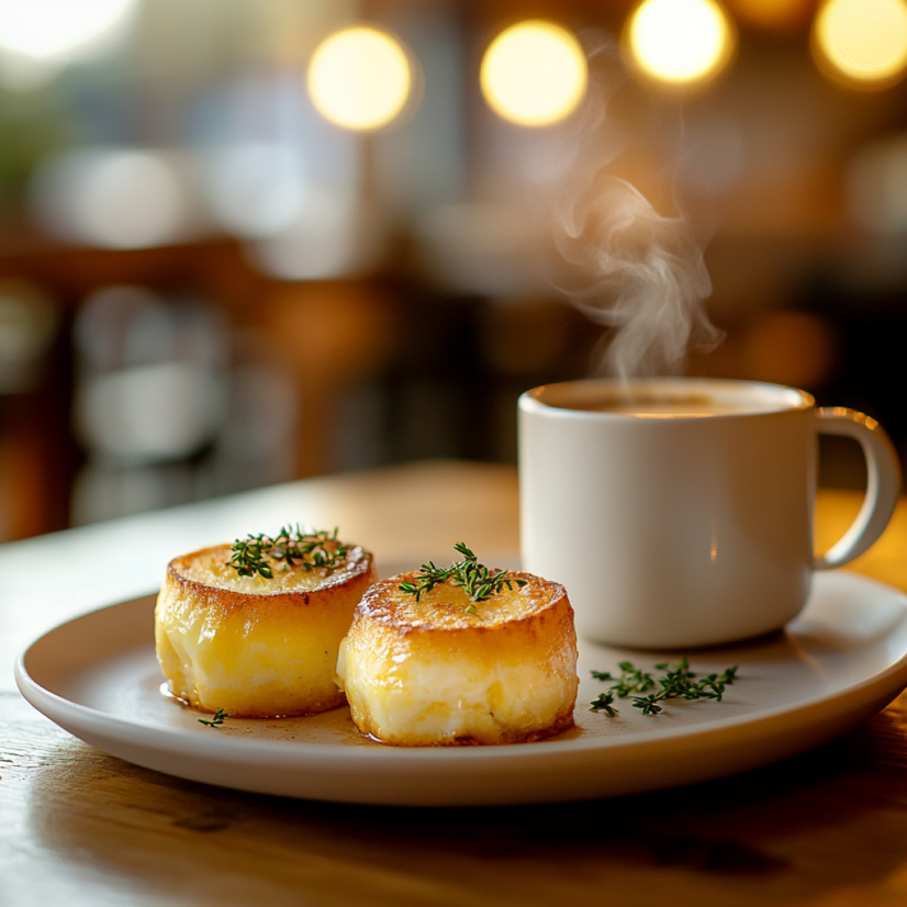 Close-up of a fork slicing Starbucks egg bites.