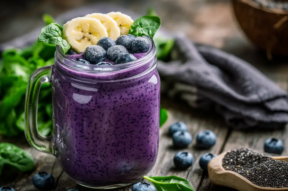 Post-workout recovery smoothie with blueberries and banana
