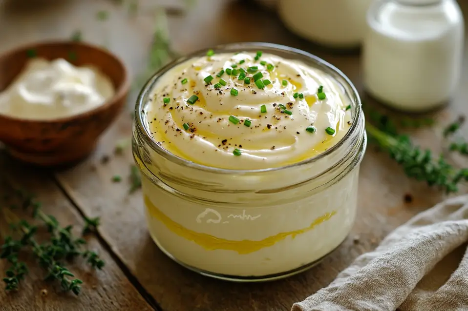 Homemade crème fraîche in a jar