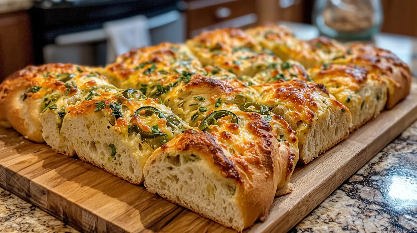Alt Process of folding vegan jalapeno cheese into artisan bread dough. Title