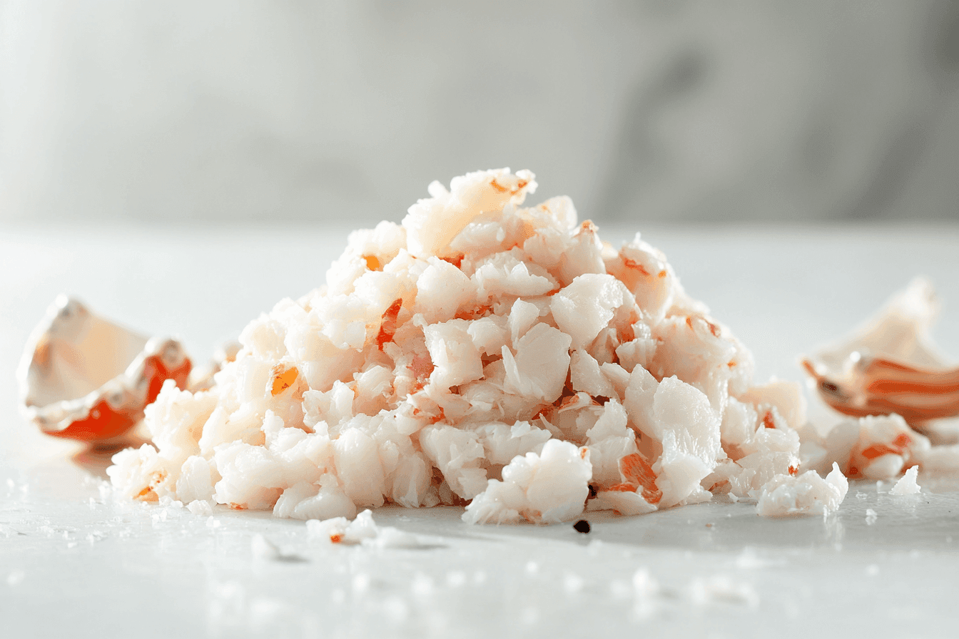 Crab meat on a neutral background