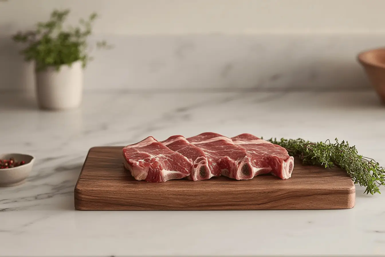 fresh lamb cuts on a wooden board